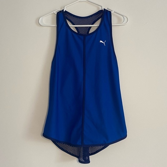 Puma Women Explosive Mesh Racerback Performance Blue Tank Top Size Small - Picture 2 of 9